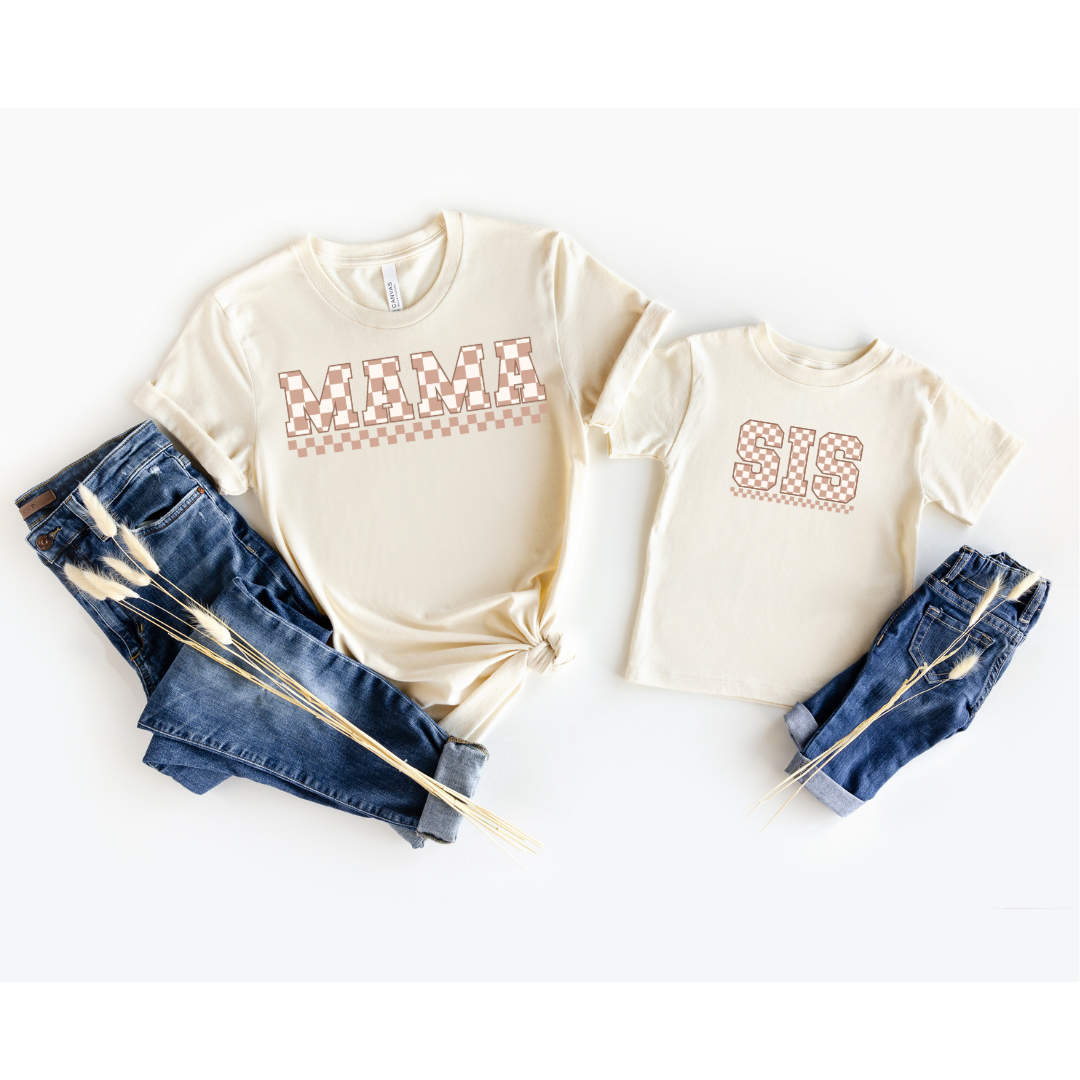 Beige Checkered Sis Matching Infant and Toddler Tee