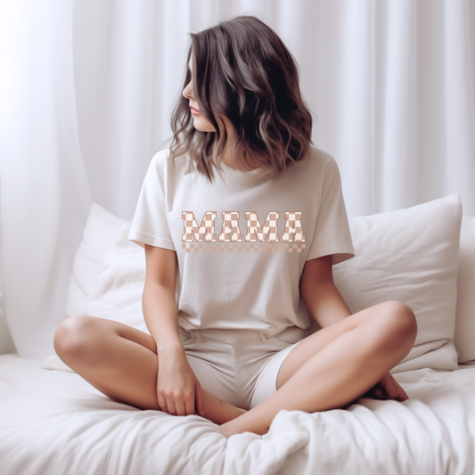 Beige Checkered Mama Matching Tee