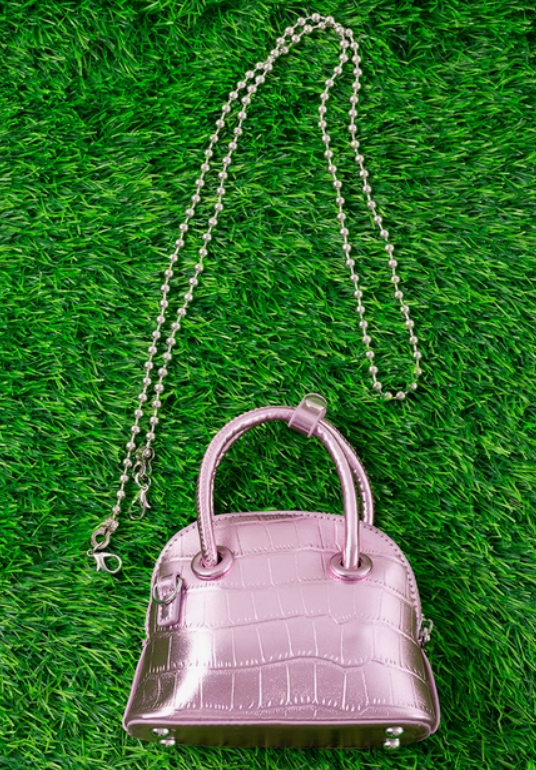 Metallic Pink Textured Girls Mini Purse