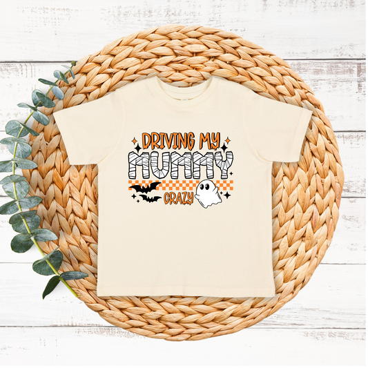 Driving my Mummy Crazy Kids Halloween T-shirt