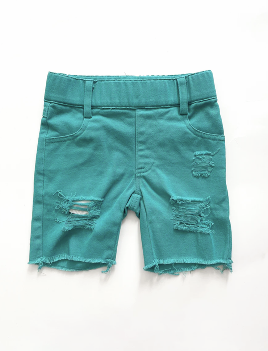 Teal Distressed Shorts