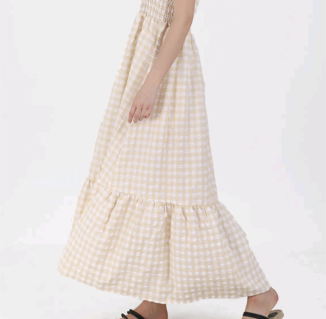 Women's Beige Gingham Dress