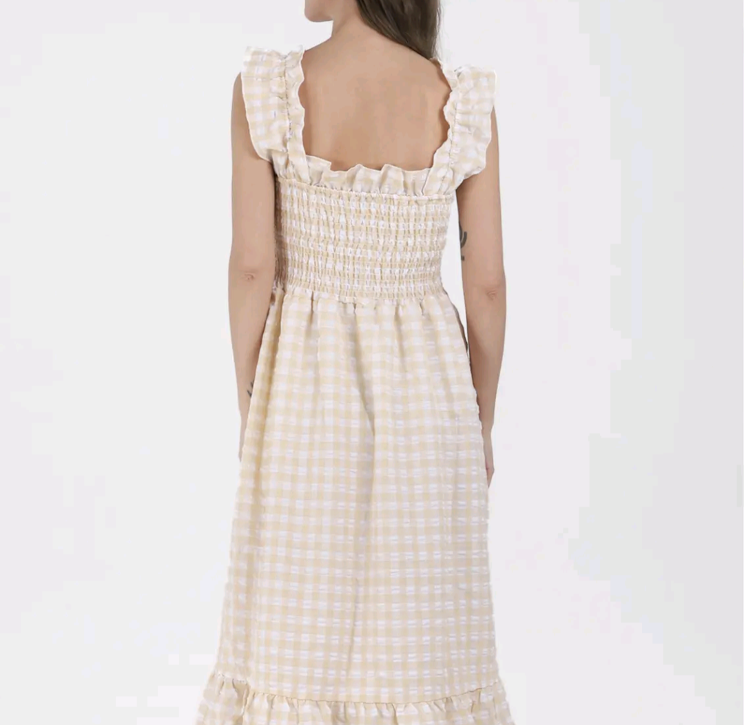 Women's Beige Gingham Dress