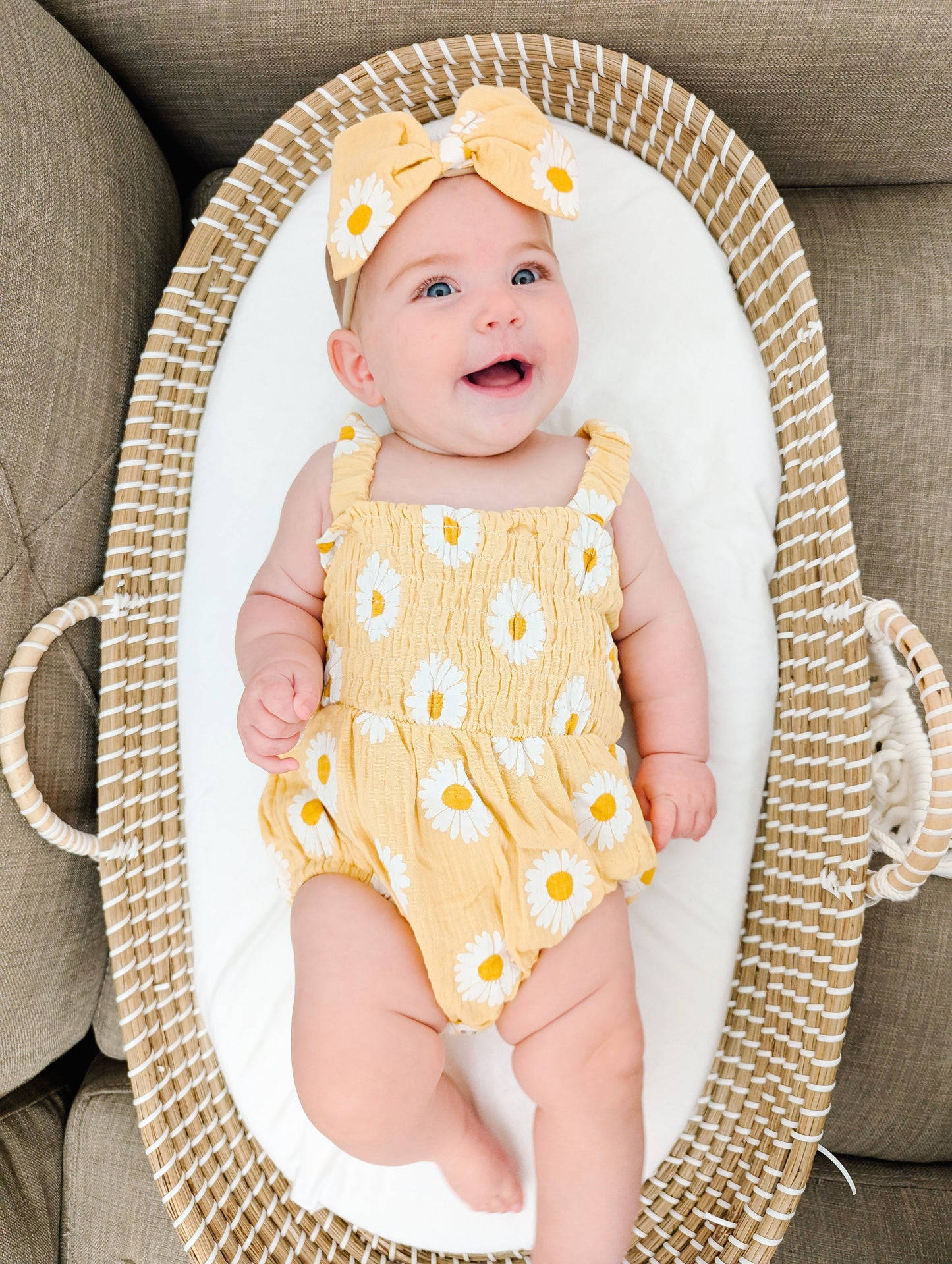 Yellow Daisies Smocked Romper & Bow