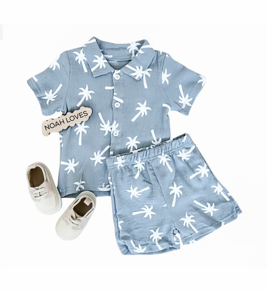 Linen Palm Shorts Set