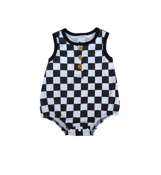 Checkered Button Up Bubble Romper