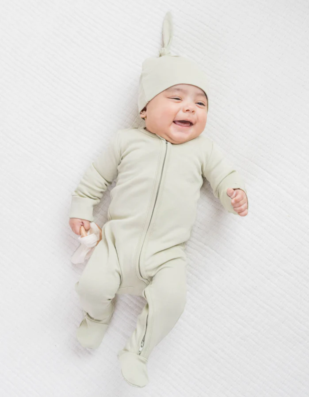 Sage Green Organic Cotton Zipper Footie