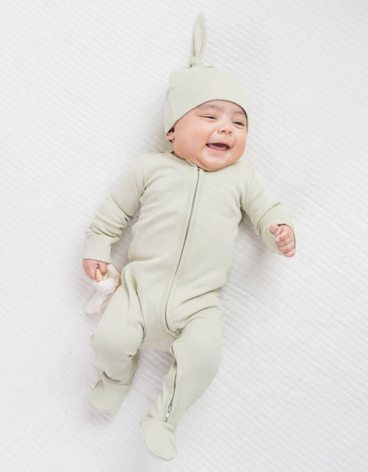 Sage Green Organic Cotton Zipper Footie