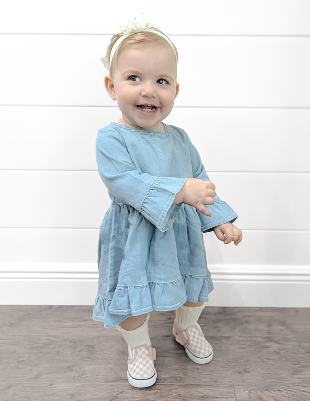 Girls Light Wash Stretch Denim High Low Ruffle Tunic