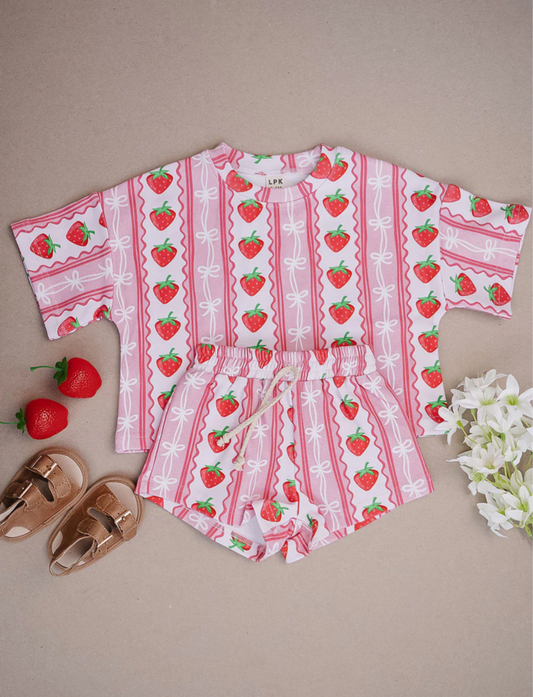 Strawberry Stripes Girl's Shorts Sets