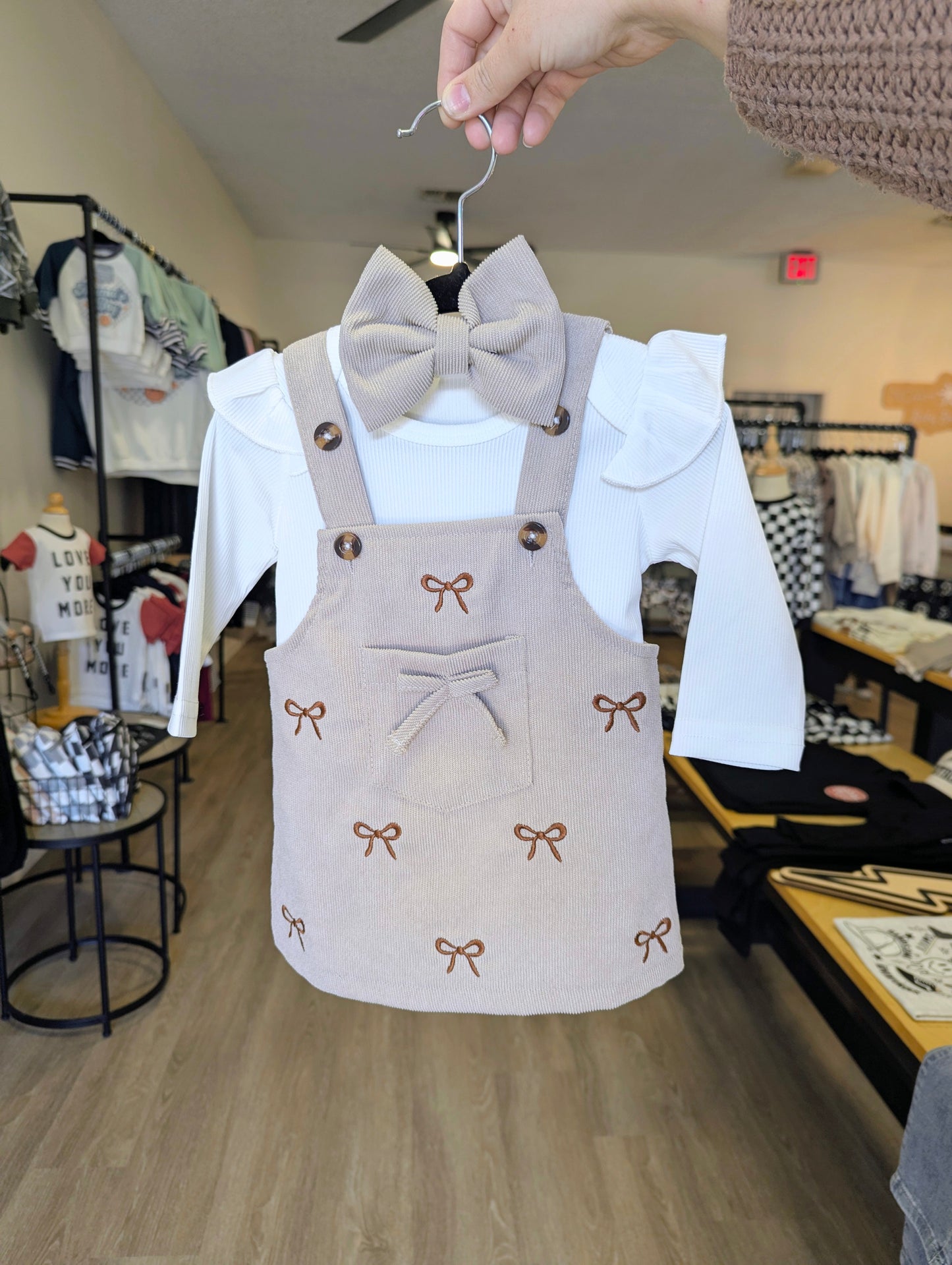 Bows Suspender Dress Three Piece Set - Baby Girls