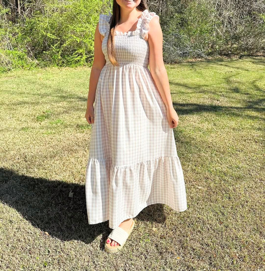 Women's Beige Gingham Dress