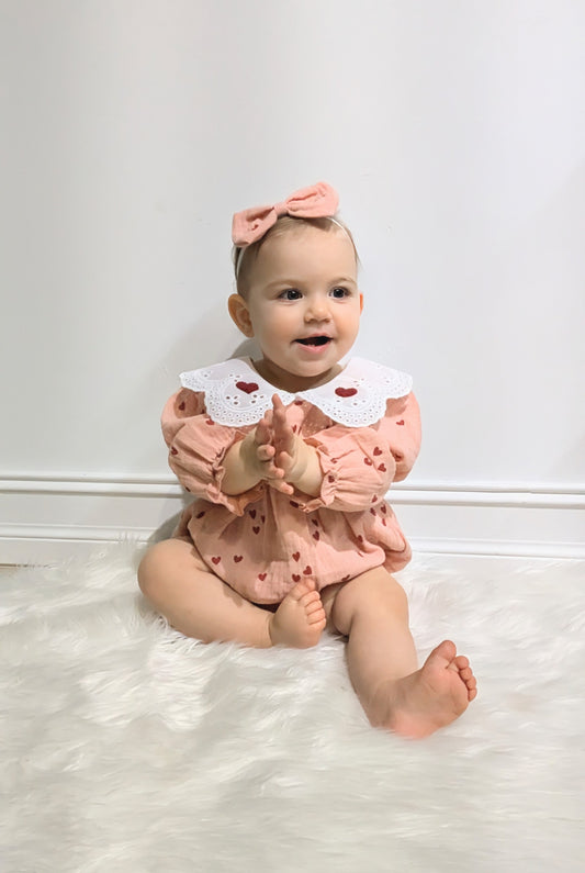 Love Smocked Collared Romper with Bow Headband