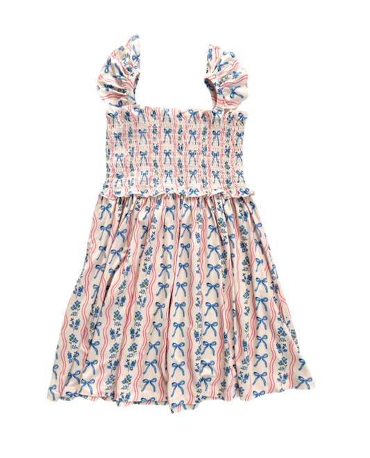 Amelia Bow Smocked Twirl Bamboo Dress