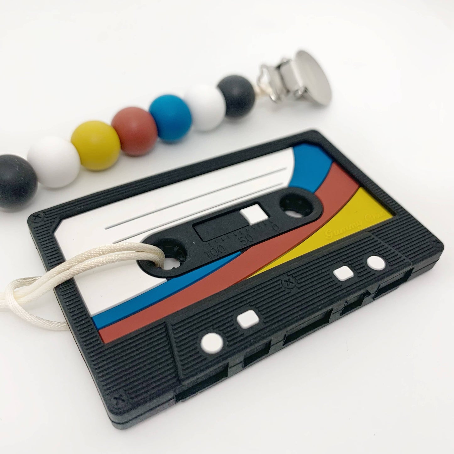 Black Cassette Tape Teether with Clip