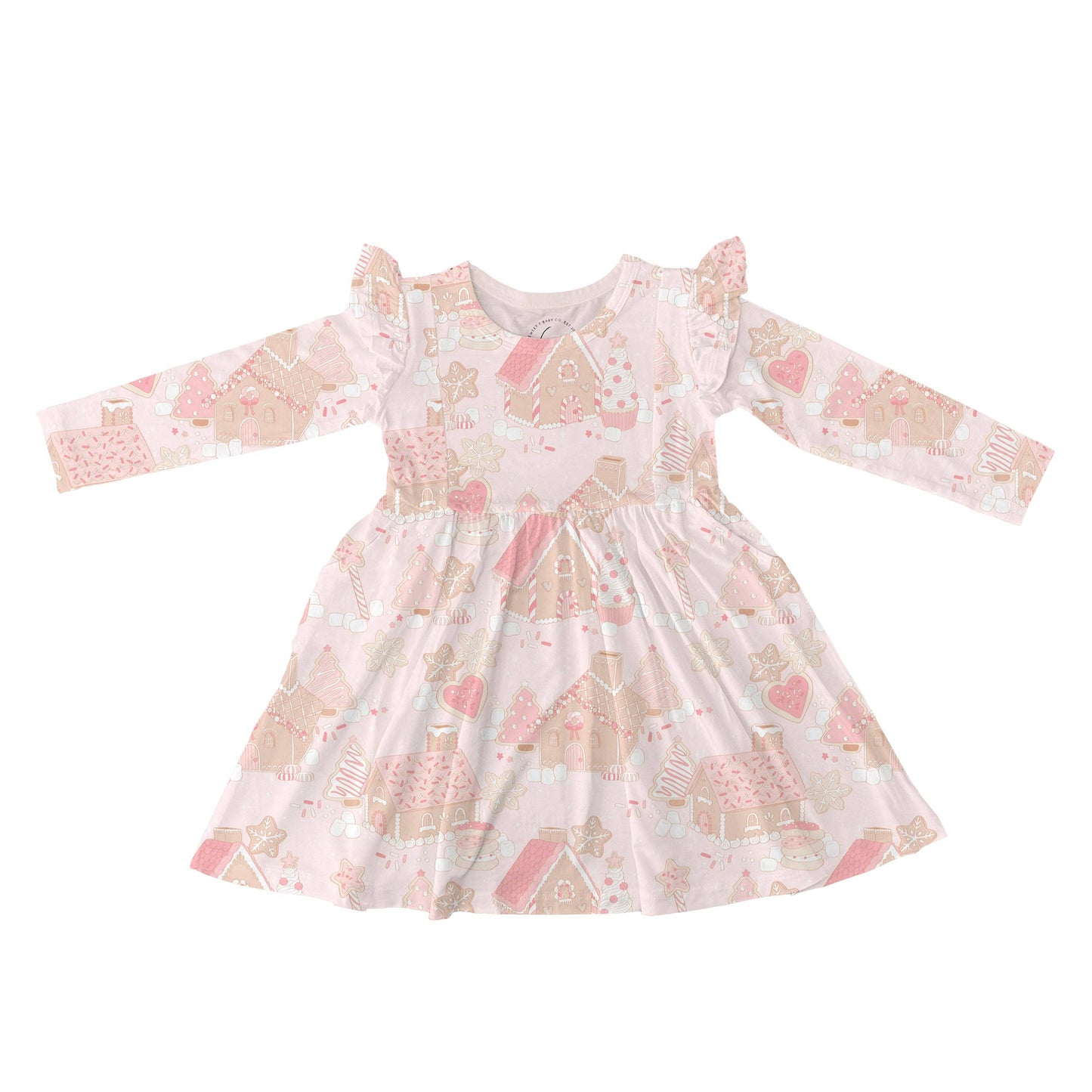 Gingerbread Long Sleeve Bamboo Girls Twirl Dress