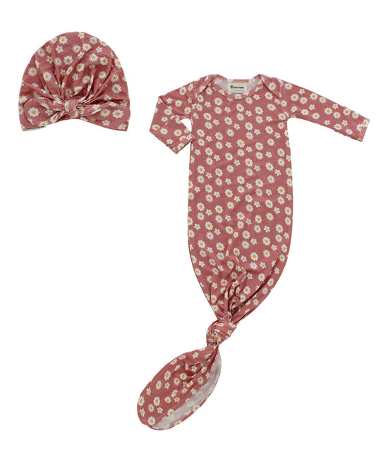 Rose Daisy Bamboo Knotted Baby Gown Newborn Baby Gift Set