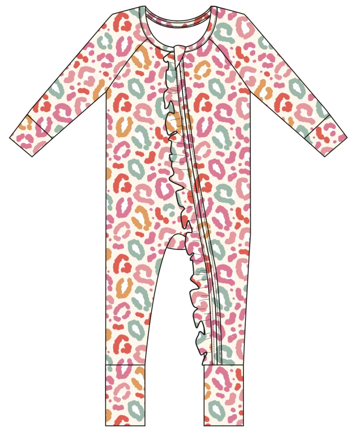 Rainbow Leopard Ruffle Bamboo Romper