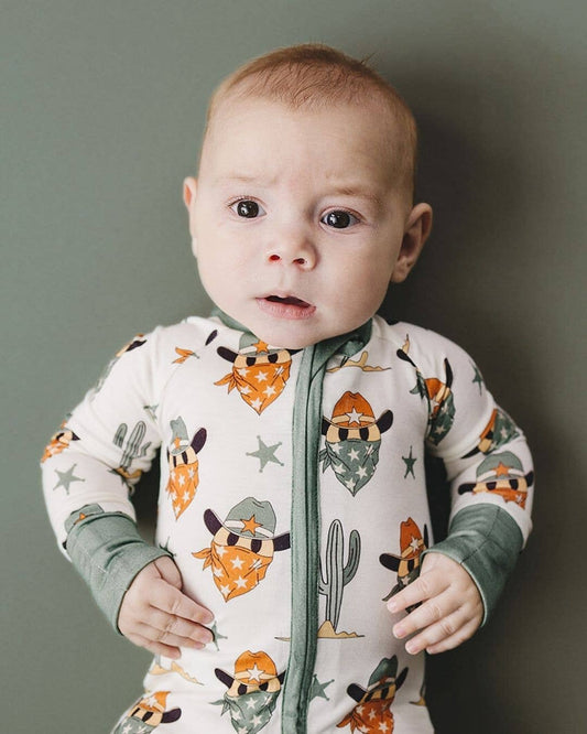 Smiley Cowboy Bamboo Zip Romper
