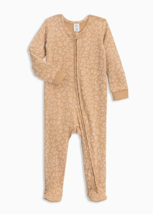 Tan Leopard Organic Cotton Footie