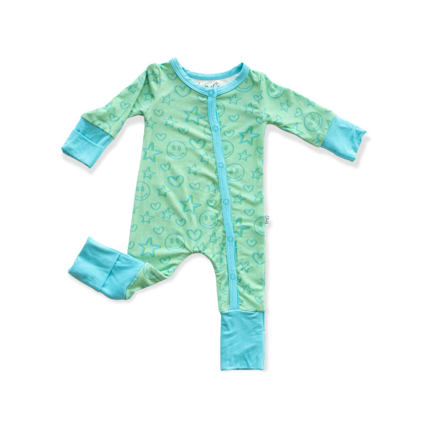 Green Smiley Bamboo Convertible Snap Romper