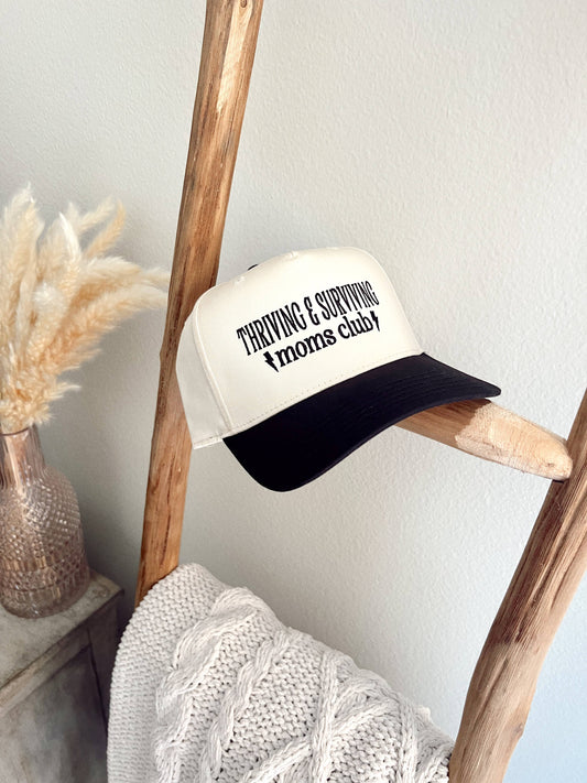 Thriving & Surviving Moms Club Trucker Hat | Gifts For Moms: Cream/Black