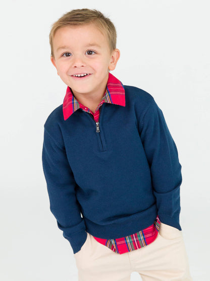 Boys Dark Navy Quarter-Zip Sweater: Blue