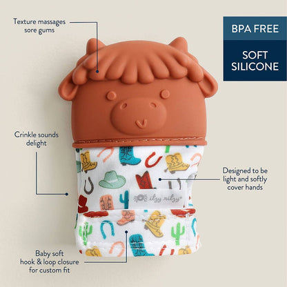 Itzy Mitt Silicone Teething Mitts: Highland Cow