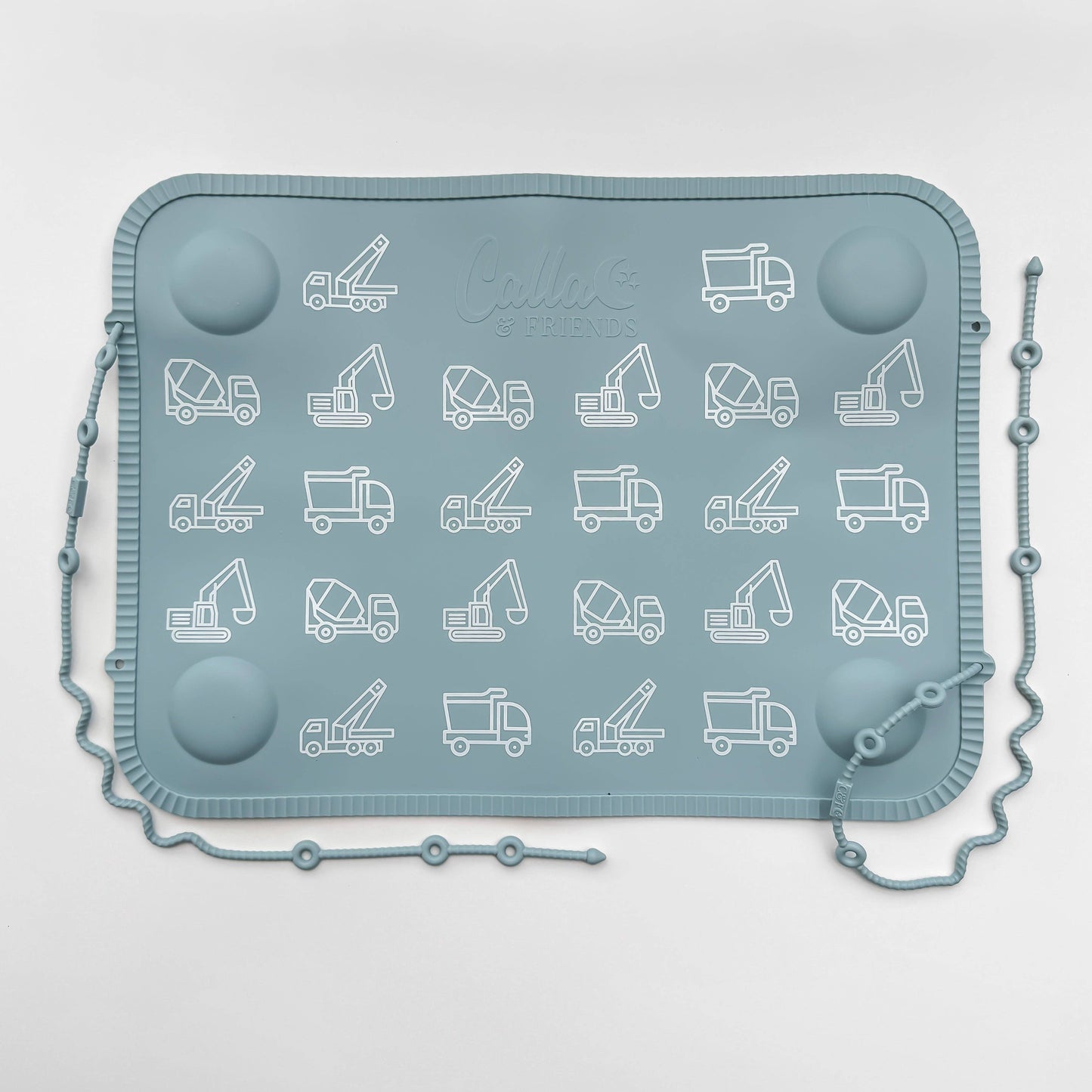 The Tidy Traveler - Printed Placemat Set: Powder Blue Trucks & Diggers