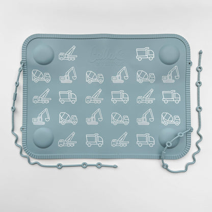 The Tidy Traveler - Printed Placemat Set: Powder Blue Trucks & Diggers