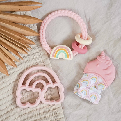 Light Pink Unicorn Itzy Silicone Teething Mitt