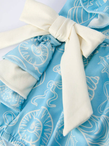 Seashells + Ocean Girls Romper Bow Ruffle