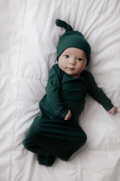 Forest Green Ribbed Knotted Gown: Gown Only
