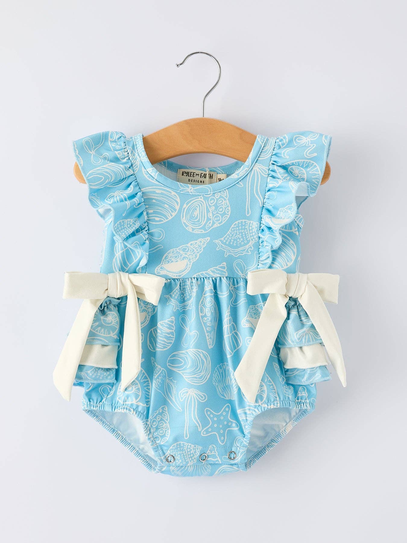 Seashells + Ocean Girls Romper Bow Ruffle
