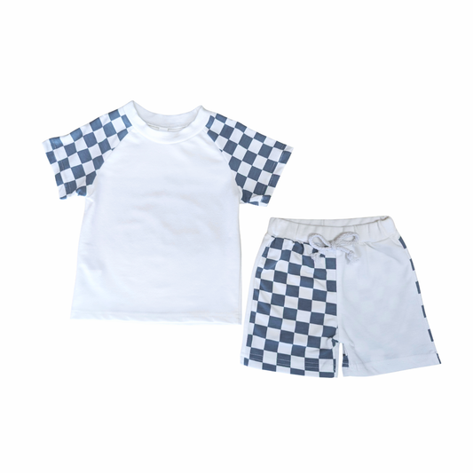 Blue Checkered Tee & Shorts Set