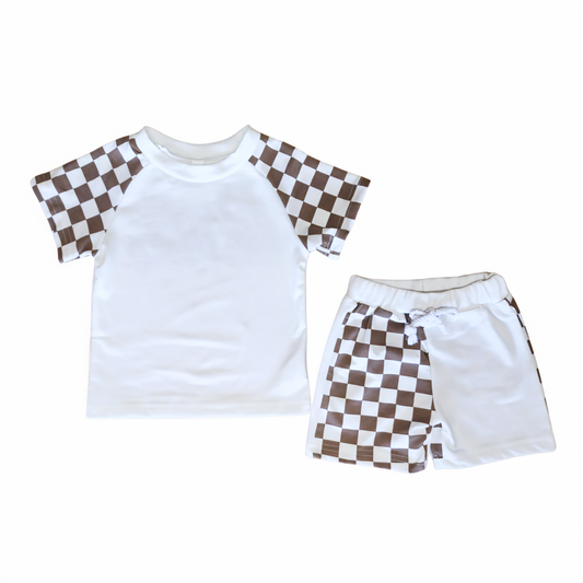 Brown Checkered Tee & Shorts Set