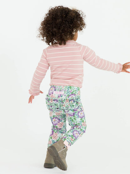 Mauve and Ivory Stripe Knit Long Sleeve Ruffle Bodysuit