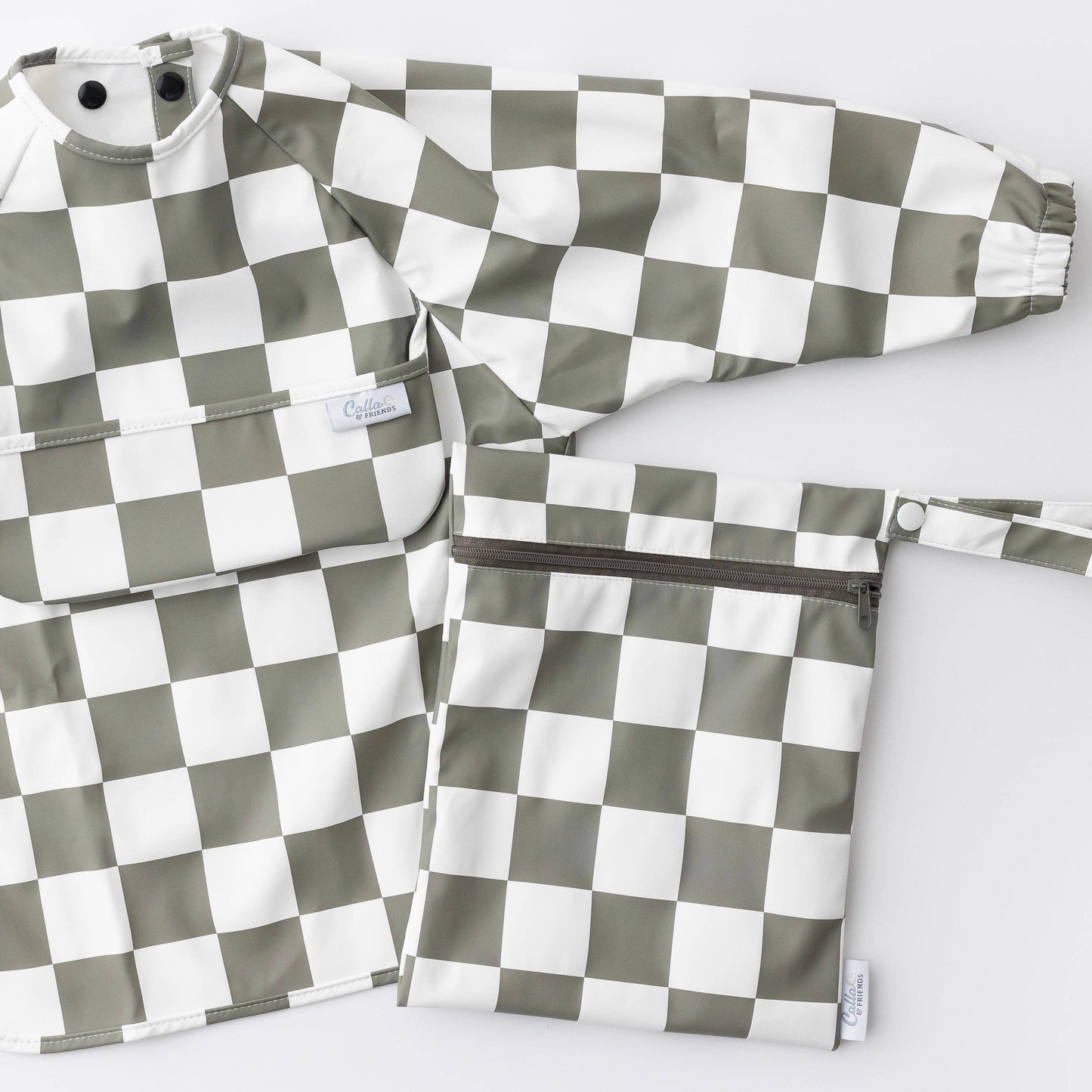 The Grayson Long Sleeve Bib - Checkered: Petal Pink