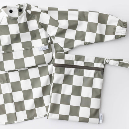 The Grayson Long Sleeve Bib - Checkered: Petal Pink