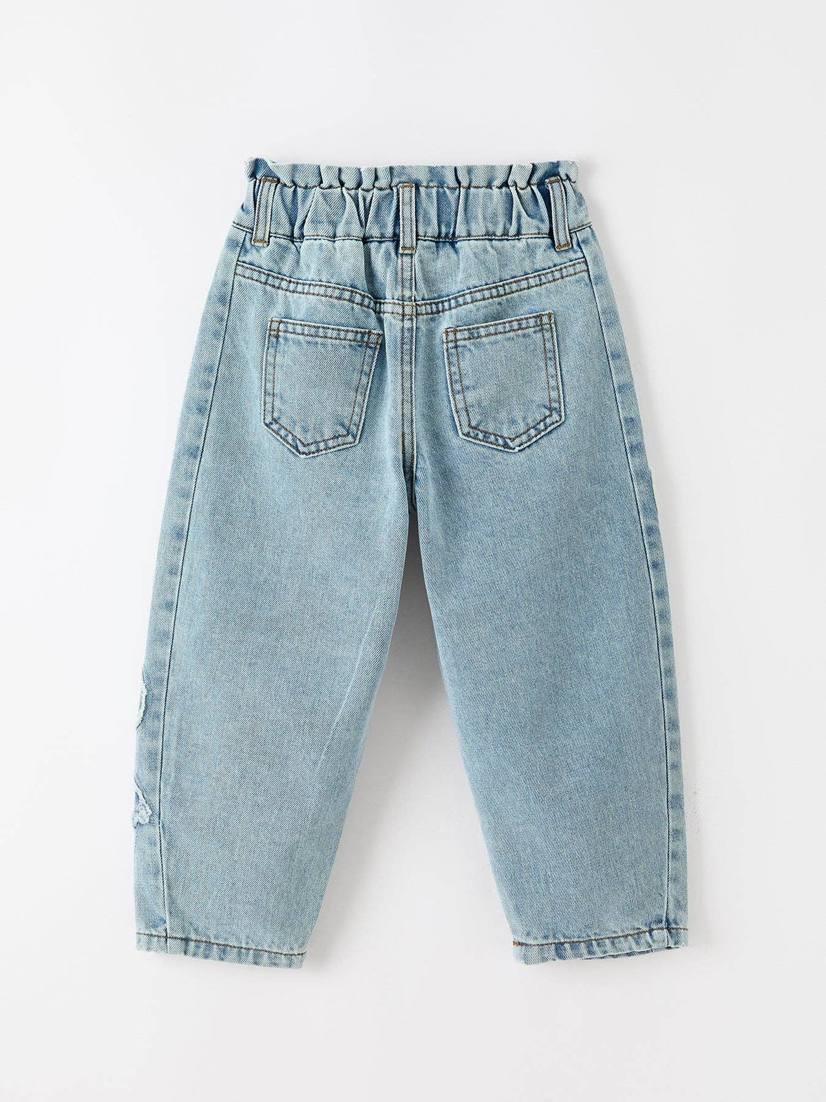 Girls Light Wash Bow Relaxed Denim Jeans