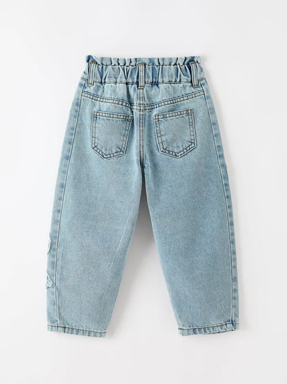 Girls Light Wash Bow Relaxed Denim Jeans