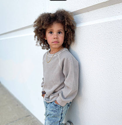 Tan Waffle Long Sleeve Crewneck Infant & Toddler