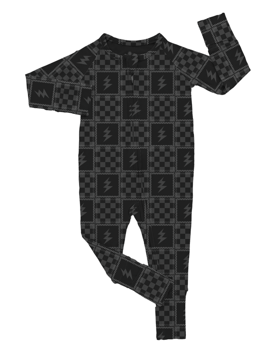 Charcoal Checks Bamboo Zipper Romper