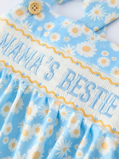 MAMA'S BESTIE Daisy Smocked Baby Girl Romper