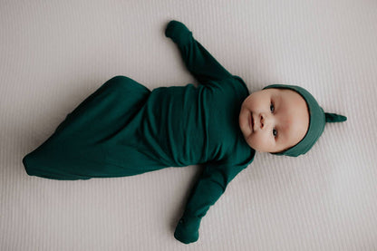 Forest Green Ribbed Knotted Gown: Gown Only