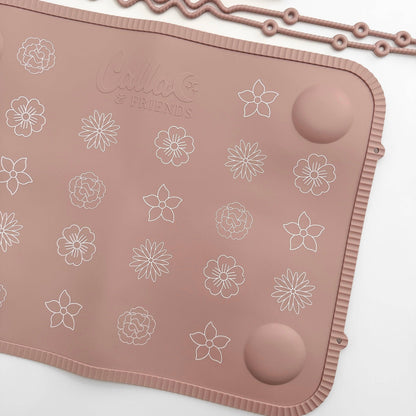 The Tidy Traveler - Petal Pink Blossom Printed Placemat Set with Travel Bag