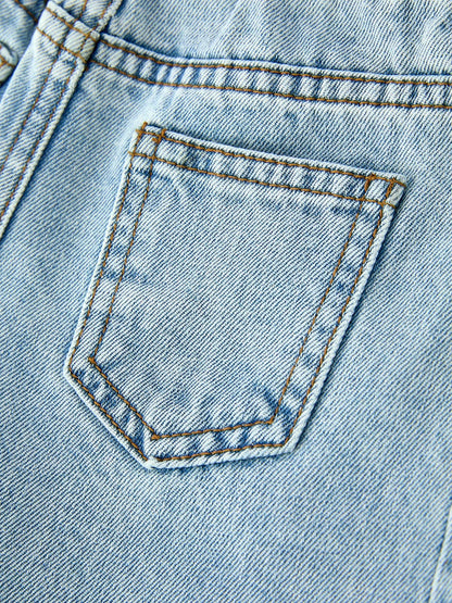 Girls Light Wash Bow Relaxed Denim Jeans