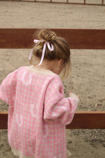 Pink Horseshoe Western Cardigan – Cozy Cowgirl Sweater for Toddlers & Girls