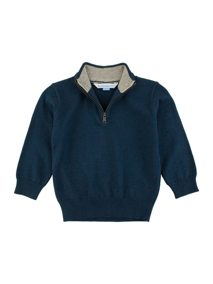 Boys Dark Navy Quarter-Zip Sweater: Blue