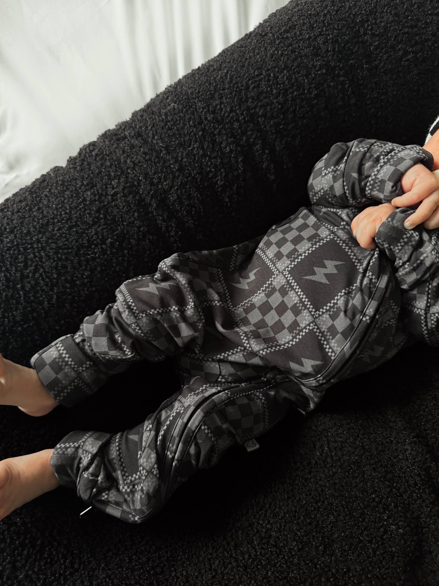 Charcoal Checks Bamboo Zipper Romper